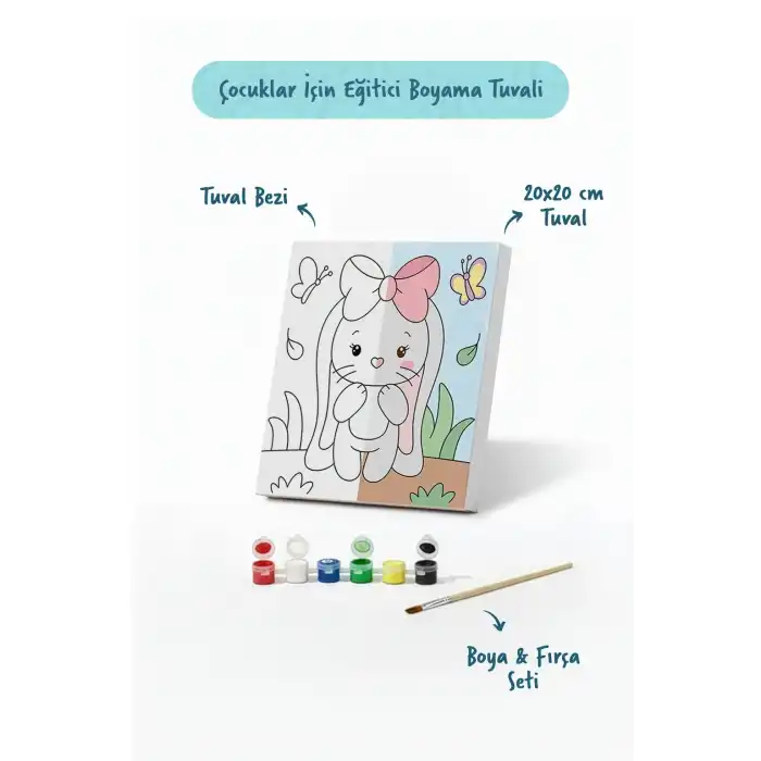 Fiyonklu Tavşan Boyama Tuvali – Şövalesiz Boya Seti 20x20