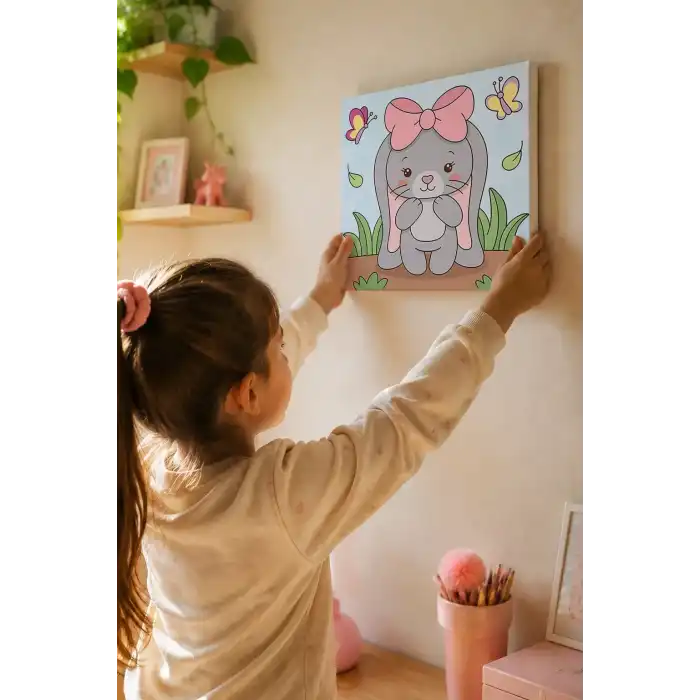 Fiyonklu Tavşan Boyama Tuvali – Şövalesiz Boya Seti 20x20