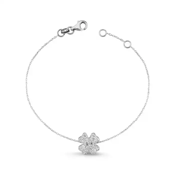 Four-Leaf Clover Pave Diamond Chain Bracelet