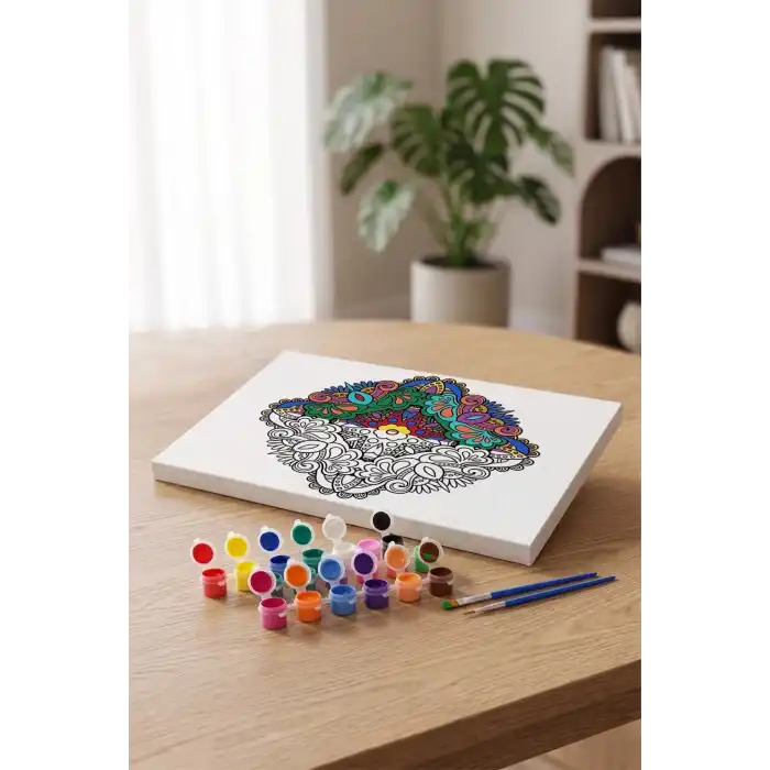 Geometrik Çiçek Desenli Mandala Tuval Boyama Seti 40x50 cm