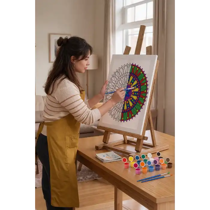 Geometrik Çiçek Mandala Tuval Boyama Seti 40x50 cm