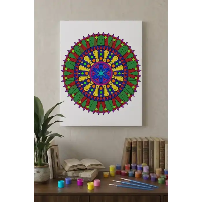 Geometrik Çiçek Mandala Tuval Boyama Seti 40x50 cm