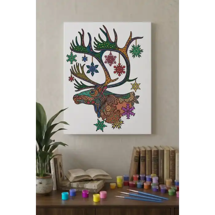 Geyik Desenli Mandala Tuval Boyama Seti 40x50 cm