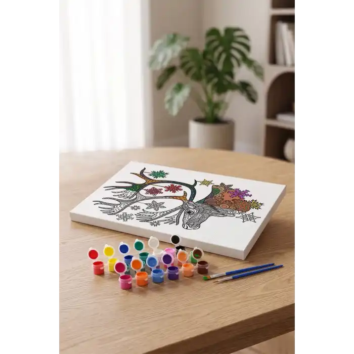 Geyik Desenli Mandala Tuval Boyama Seti 40x50 cm
