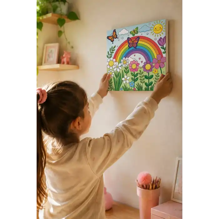 Gökkuşağı Bahçesi Boyama Tuvali – Şövalesiz Boya Seti 20x20