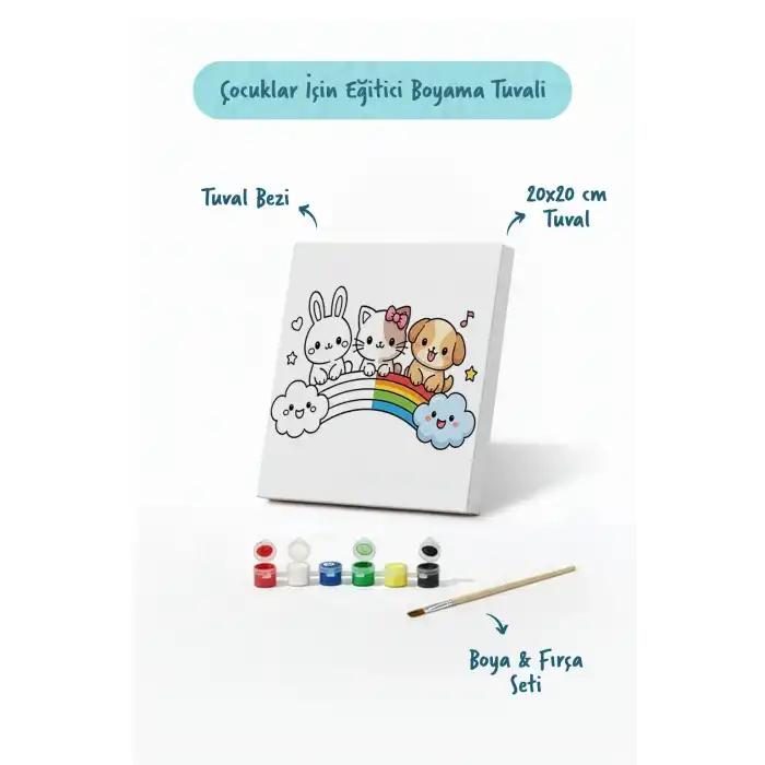Gökkuşağındaki Dostlar Boyama Tuvali – Şövalesiz Boya Seti 20x20