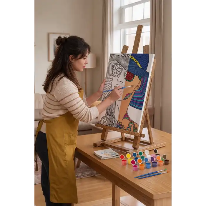 Gözlüklü Kadın Desenli Mandala Tuval Boyama Seti 40x50 cm