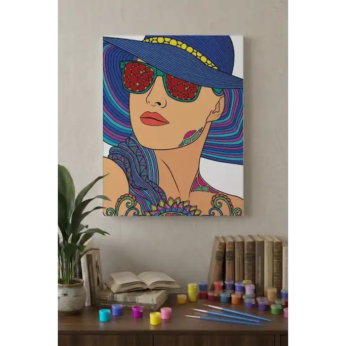 Gözlüklü Kadın Desenli Mandala Tuval Boyama Seti 40x50 cm