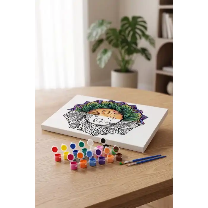 Güneş Desenli Mandala Tuval Boyama Seti 40x50 cm