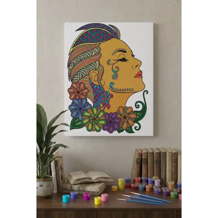 Kadın Portresi Desenli Mandala Tuval Boyama Seti 40x50 cm
