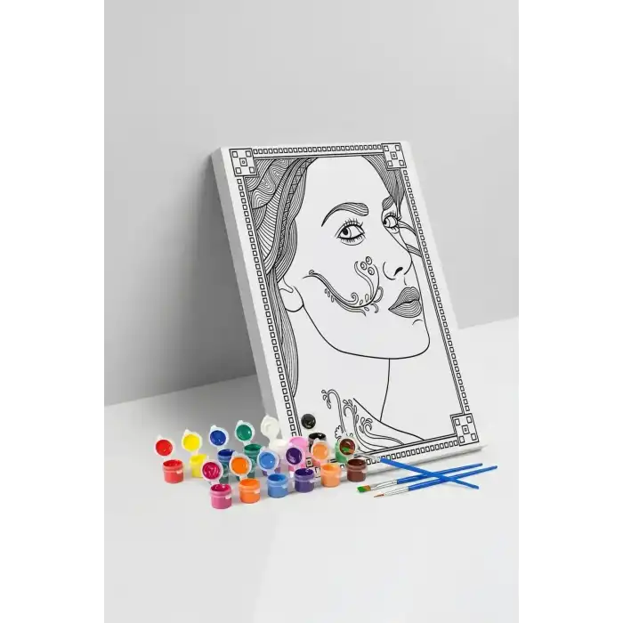 Kadın Yüzü Desenli Mandala Tuval Boyama Seti 40x50 cm