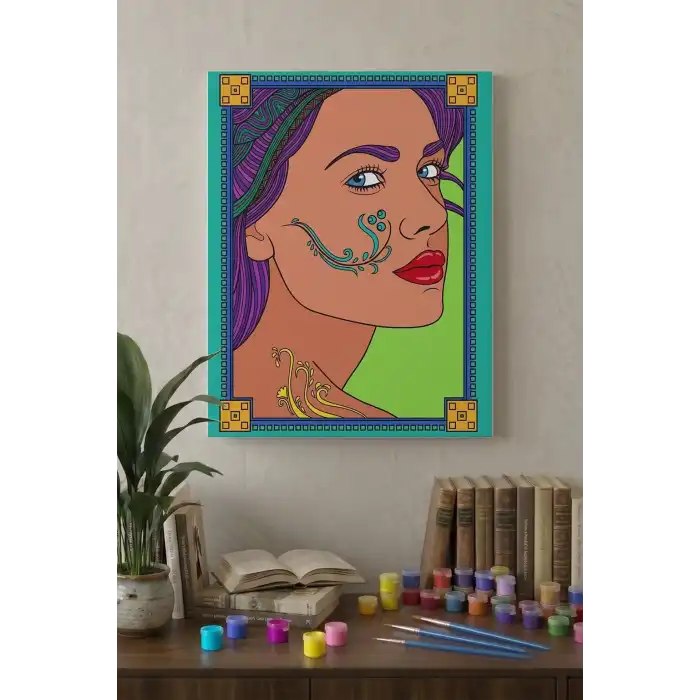 Kadın Yüzü Desenli Mandala Tuval Boyama Seti 40x50 cm