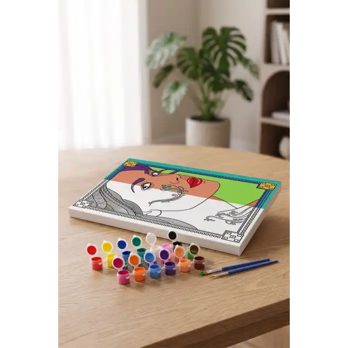 Kadın Yüzü Desenli Mandala Tuval Boyama Seti 40x50 cm