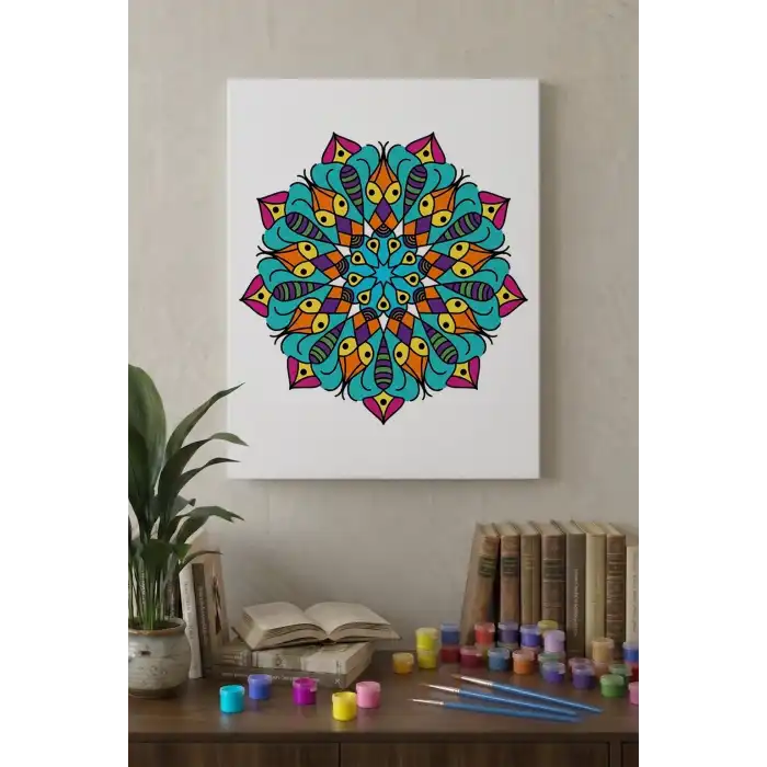 Kalem Desenli Mandala Tuval Boyama Seti 40x50 cm