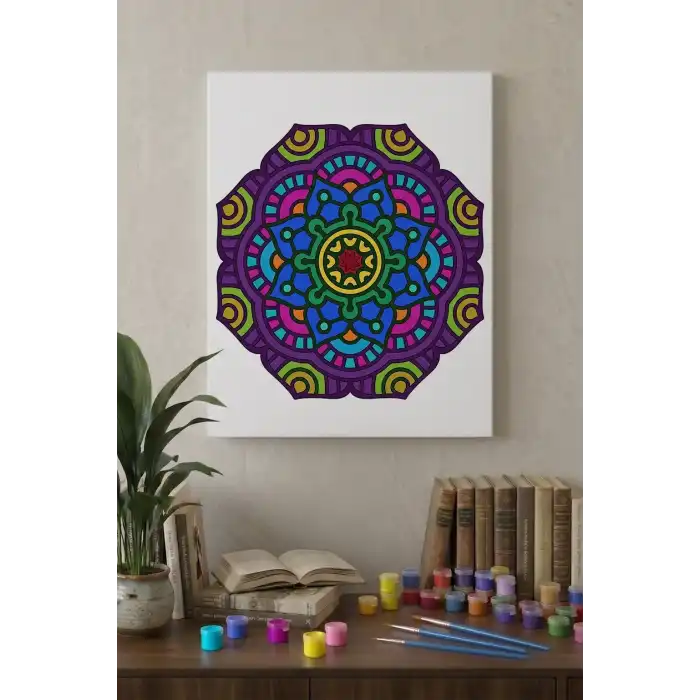 Kalın Çizgili Mandala Tuval Boyama Seti 40x50 cm