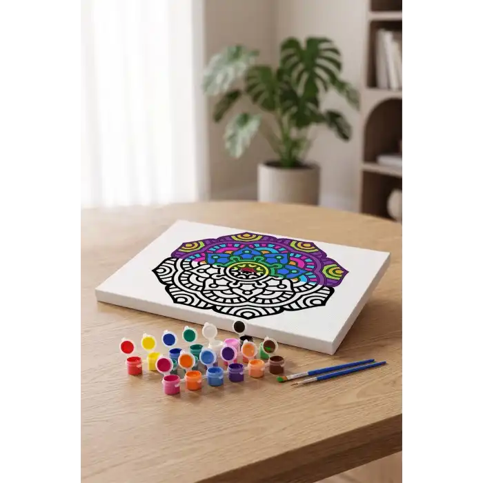 Kalın Çizgili Mandala Tuval Boyama Seti 40x50 cm