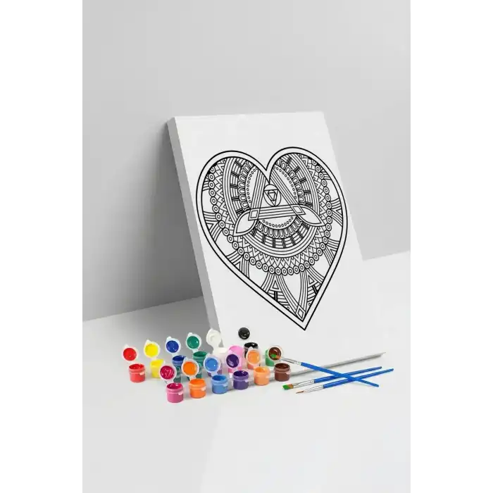 Kalp Desenli Mandala Tuval Boyama Seti 40x50 cm