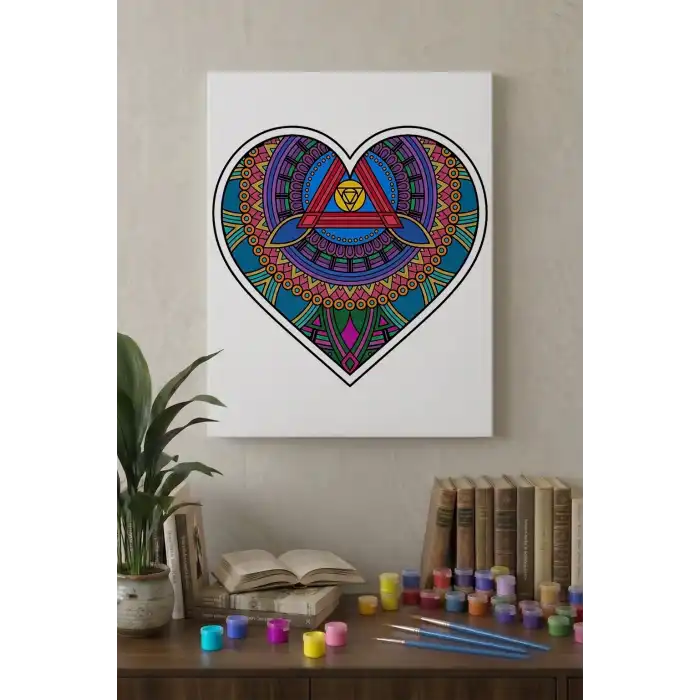 Kalp Desenli Mandala Tuval Boyama Seti 40x50 cm