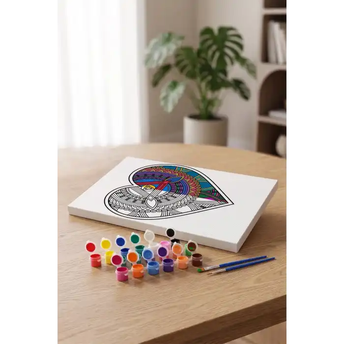 Kalp Desenli Mandala Tuval Boyama Seti 40x50 cm