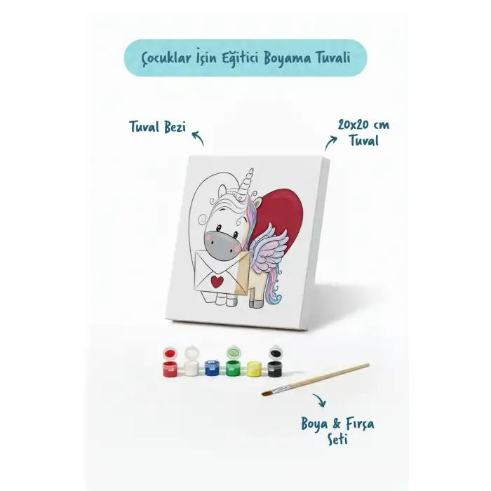 Kalpli Unicorn Boyama Tuvali – Şövalesiz Boya Seti 20x20