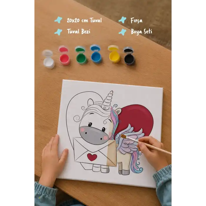 Kalpli Unicorn Boyama Tuvali – Şövalesiz Boya Seti 20x20