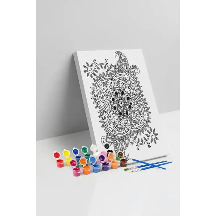 Kaplumbağa Desenli Mandala Tuval Boyama Seti 40x50 cm