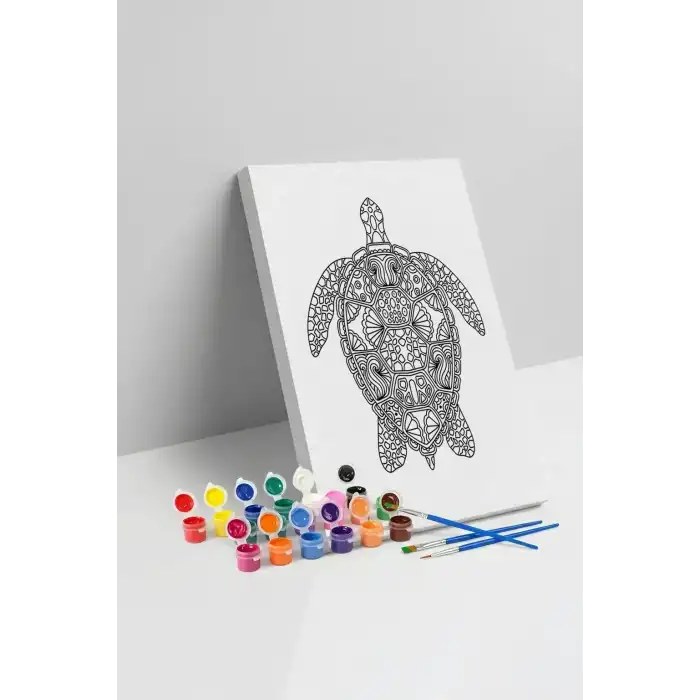 Kaplumbağa Desenli Mandala Tuval Boyama Seti 40x50 cm