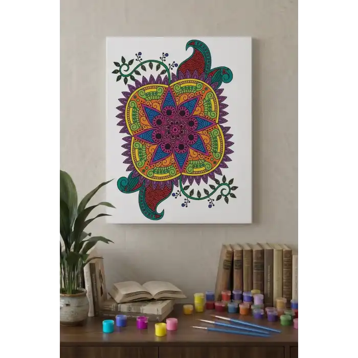 Kaplumbağa Desenli Mandala Tuval Boyama Seti 40x50 cm