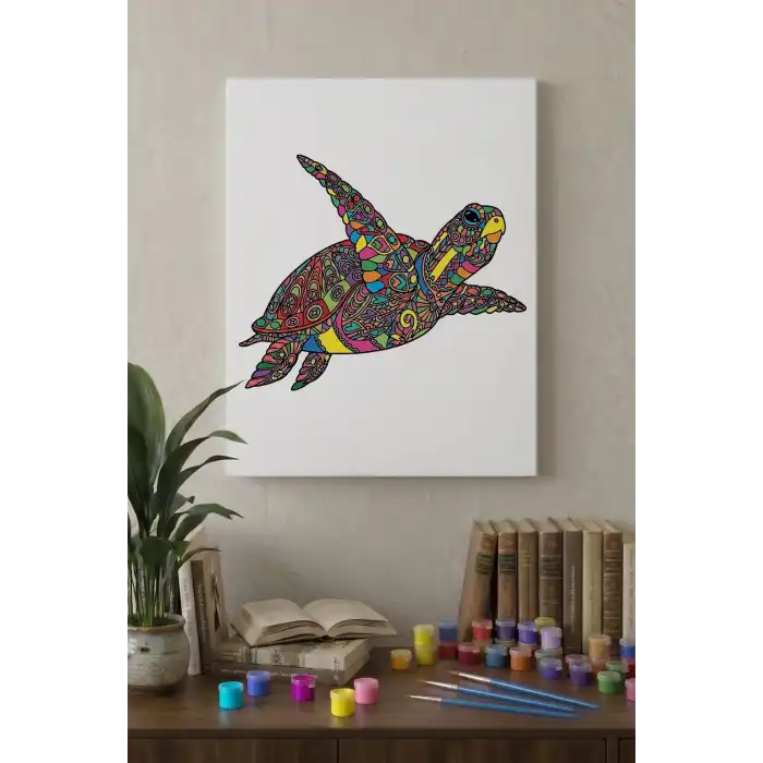 Kaplumbağa Desenli Mandala Tuval Boyama Seti 40x50 cm