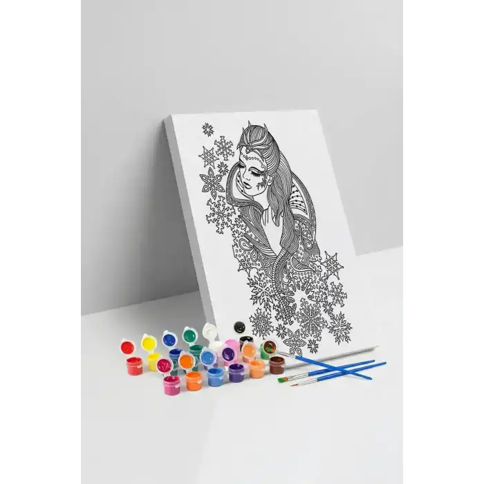 Kar Kraliçesi Desenli Mandala Tuval Boyama Seti 40x50 cm