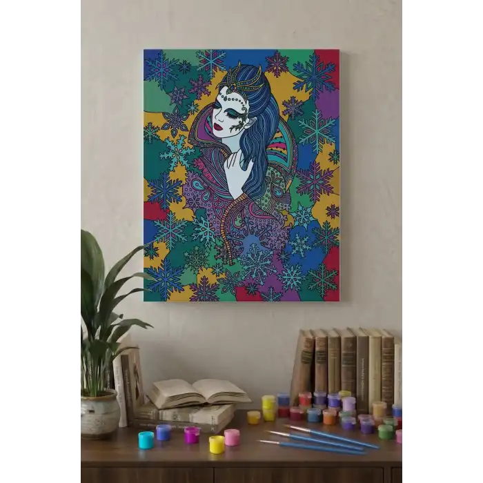 Kar Kraliçesi Desenli Mandala Tuval Boyama Seti 40x50 cm