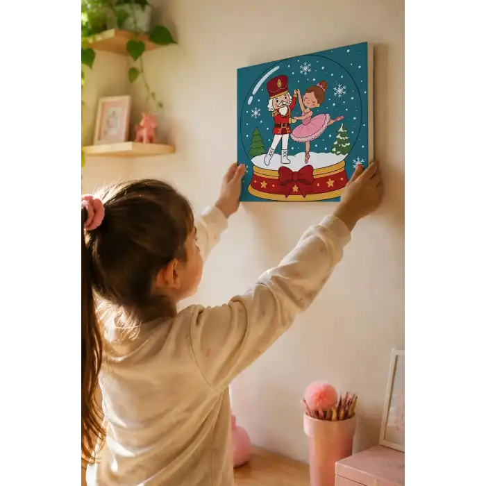 Kar Küresi Balerin Boyama Tuvali – Şövalesiz Boya Seti 20x20