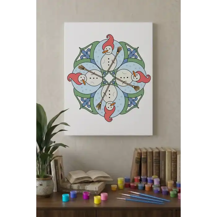 Kardan Adam Desenli Mandala Tuval Boyama Seti 40x50 cm