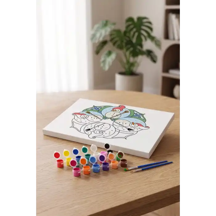 Kardan Adam Desenli Mandala Tuval Boyama Seti 40x50 cm