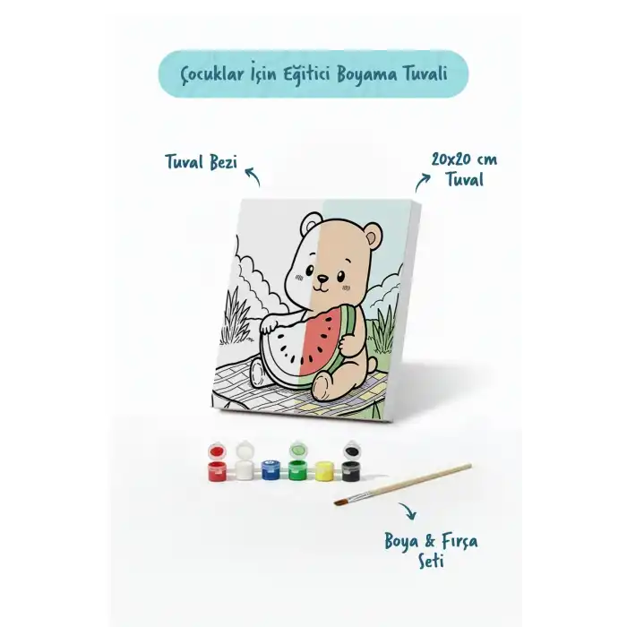 Karpuzlu Ayıcık Boyama Tuvali – Şövalesiz Boya Seti 20x20