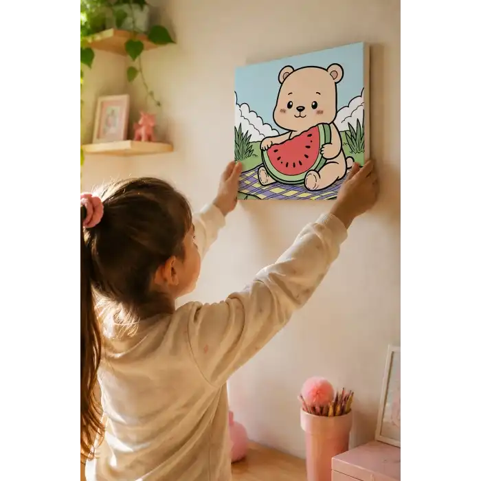 Karpuzlu Ayıcık Boyama Tuvali – Şövalesiz Boya Seti 20x20