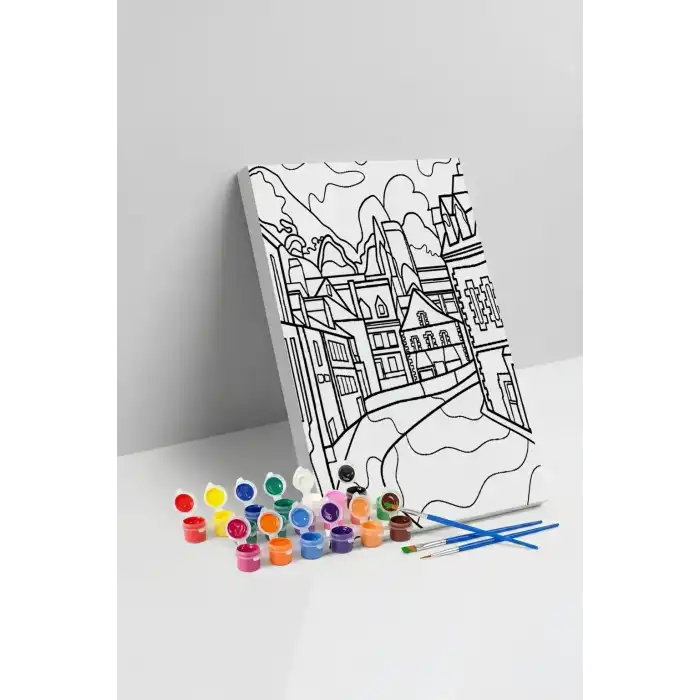 Kasaba Desenli Mandala Tuval Boyama Seti 40x50 cm