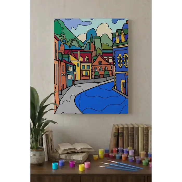 Kasaba Desenli Mandala Tuval Boyama Seti 40x50 cm