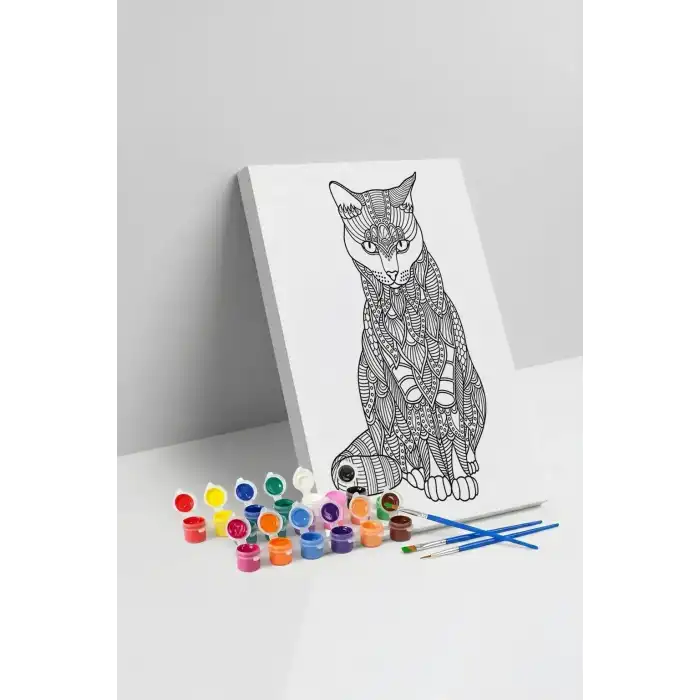 Kedi Desenli Mandala Tuval Boyama Seti 40x50 cm