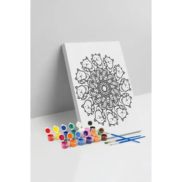 Kedi Desenli Mandala Tuval Boyama Seti 40x50 cm