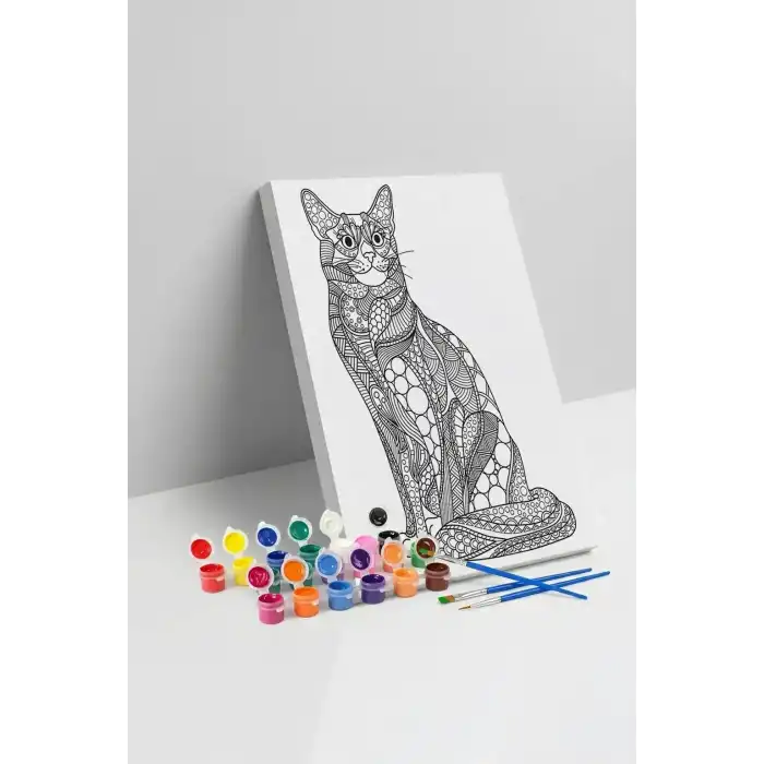 Kedi Desenli Mandala Tuval Boyama Seti 40x50 cm