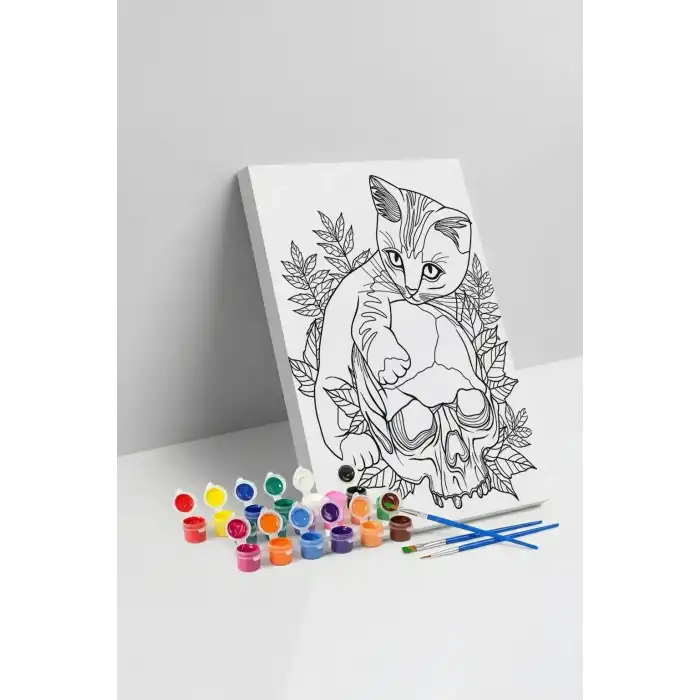Kedi Desenli Mandala Tuval Boyama Seti 40x50 cm