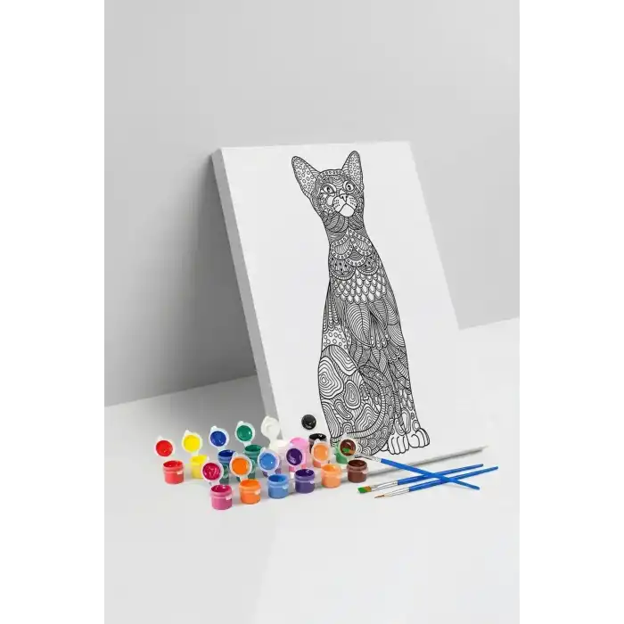 Kedi Desenli Mandala Tuval Boyama Seti 40x50 cm