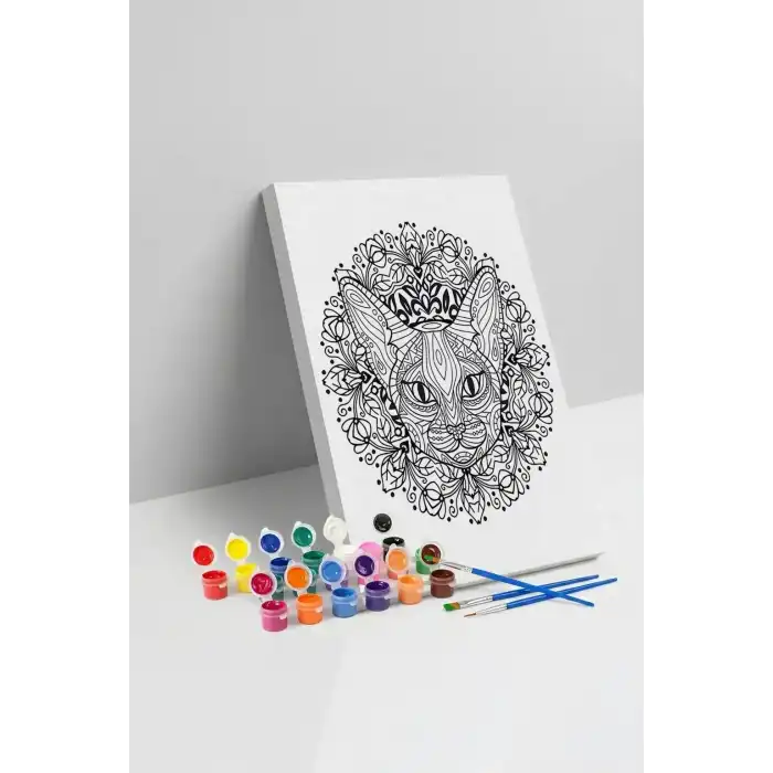 Kedi Desenli Mandala Tuval Boyama Seti 40x50 cm