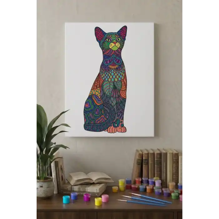 Kedi Desenli Mandala Tuval Boyama Seti 40x50 cm