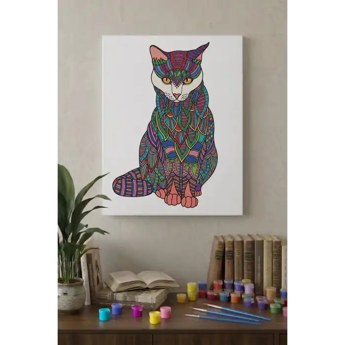 Kedi Desenli Mandala Tuval Boyama Seti 40x50 cm