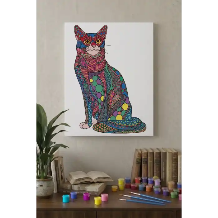 Kedi Desenli Mandala Tuval Boyama Seti 40x50 cm