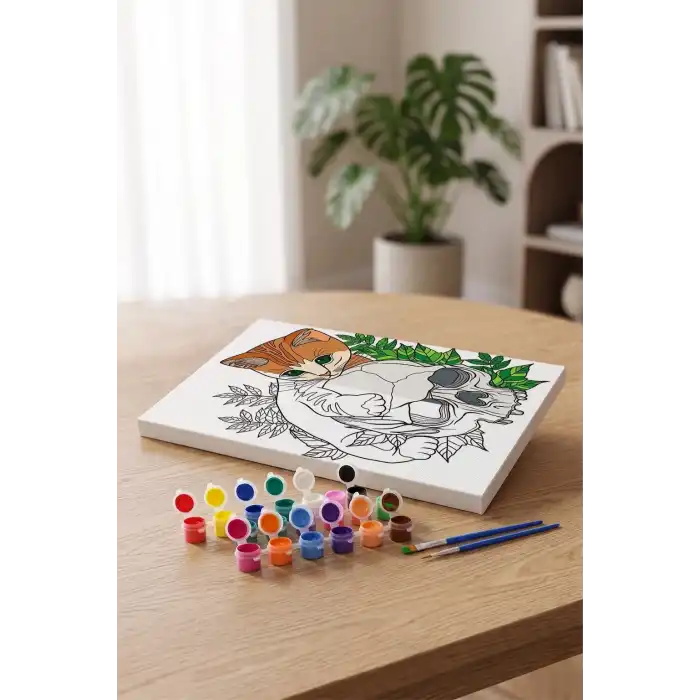 Kedi Desenli Mandala Tuval Boyama Seti 40x50 cm