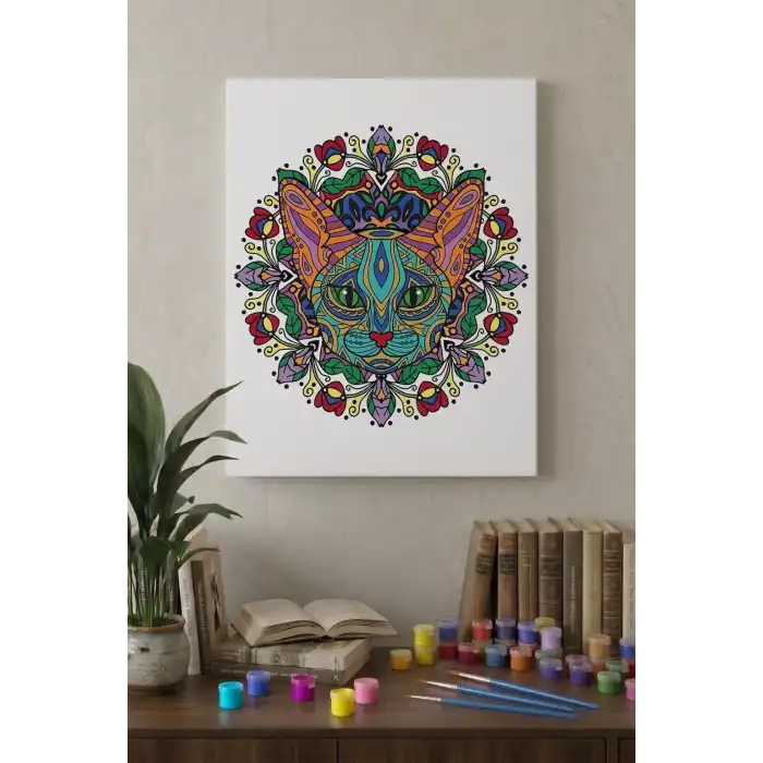 Kedi Desenli Mandala Tuval Boyama Seti 40x50 cm