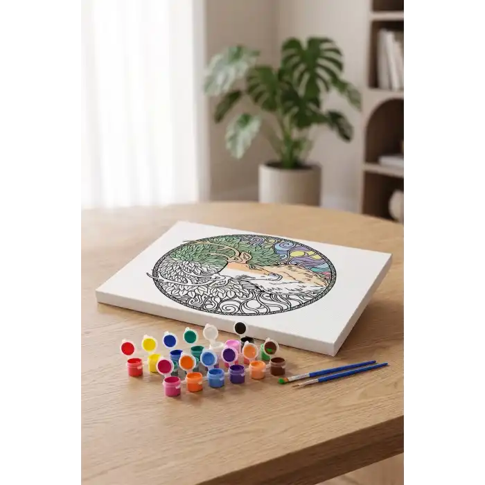 Kedi Desenli Mandala Tuval Boyama Seti 40x50 cm